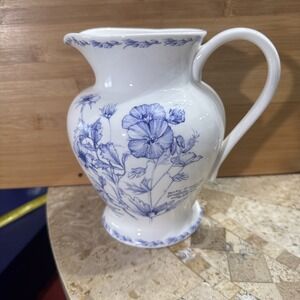 Vintage QUEENS Royal Horticultural Society THE GARDEN Porcelain Pitcher With Tag